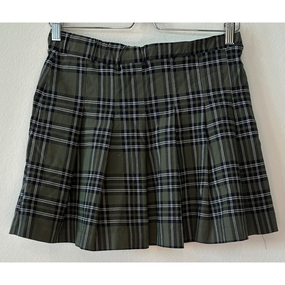 Joe Benbasset XLGreen Black Plaid Pleated Mini Skirt Elastic Waist Skater Preppy
